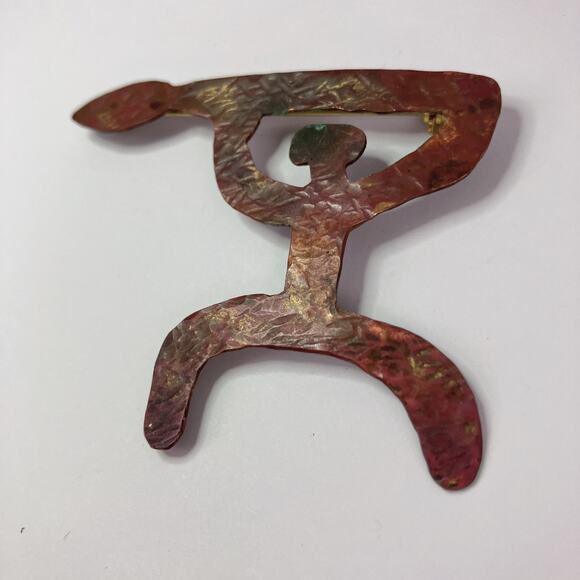 VTG 60s Primitivist Copper Figural Modernist Brooch Hammered Studio Pin - Picture 10 of 11